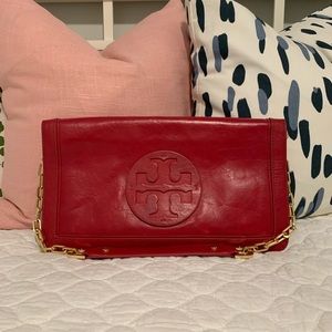 Authentic Tory Burch Red Leather Clutch